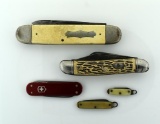 Lot of 5 Vintage Pocket / Keychain Knives: Camillus, Colonial, Victorinox, USA