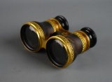 Antique Pair of Gilt Brass & Leather Covered Opera Glasses, No Case