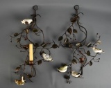 Pair of Metal Tree Branch w/ Ceramic Birds Candle Scones