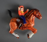 Vintage Daiya Mechanical Litho Tin Wind Up Cowboy, Japan