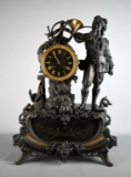 Antique 19th C. Spelter Horn Player Figural Clock