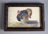 Small Oil Painting of a Turkey, Marked “P.”