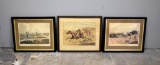 Lot of Three Antique 19th C. Sporting Scenes Hand Tinted Etchings