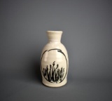 Hand Thrown White w/ Black Floral Pottery Vase, Signed