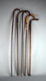 Lot of Five Antique Canes / Walking Sticks with Silver Parts