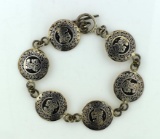 Mexican Sterling Silver Link Bracelet, 8.25” L