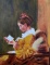 Jacqueline Girard (XX-XXI C.) Lady Reading in Profile, Oil on Canvas, Signed Lower Right