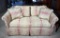 Lovely Dusky Rose and Ecru Upholstered Loveseat, Two Matching Accent Pillows