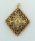 Vtg. 14K Yellow Gold Diamond Shaped Locket Pendant w/ Purple Sapphires, Diamond & Seed Pearls