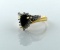 14K Yellow Gold Ring with Faux Sapphire and Melee Diamonds