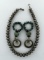 Vintage Native American Sterling Silver Bead 14” Necklace & A Pair of Turquoise Bead Earrings