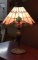 Lovely Vintage Stained Glass Sculptured Metal Base Table Lamp