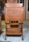 Quaint Antique Folding One-Piece Oak Kitchen Drop Front Secretary Desk and Shelf