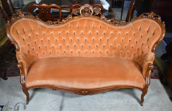 Exquisite Mid 19th C. Rococo Revival Carved Walnut Sofa