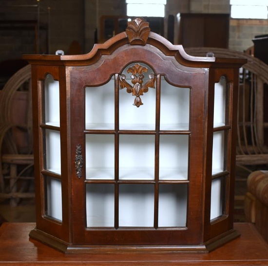 Vintage Wall Hung Curio Cabinet w/ Glazed Door and Side Panels