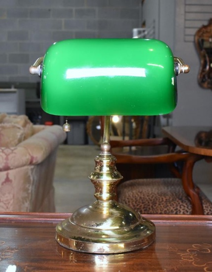 Vintage Green Glass Shade Banker's Lamp