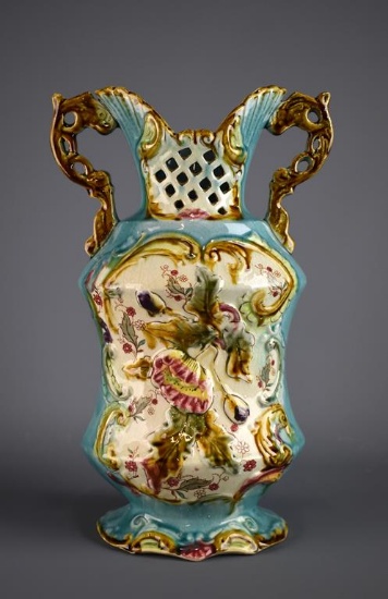 Exquisite Antique Majolica 12” H Vase