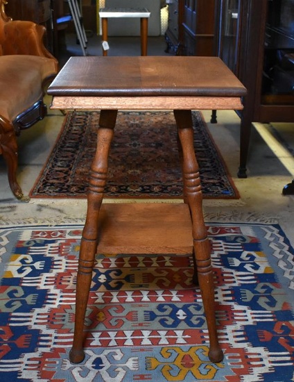 Antique Oak Parlor Lamp Table with Shelf