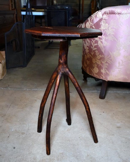 Primitive Octagonal Oak Top Tree Branch Table