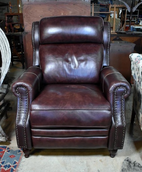 Contemporary Dark Brown Bonded Leather Recliner with Nailhead Trim