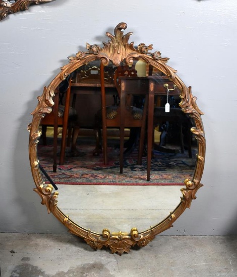 Vintage Gilt Wood Rococo Style Oval Wall Mirror