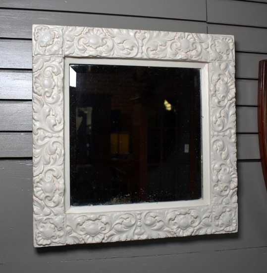 Antique White Painted Wooden Rectangular Frame Wall Mirror