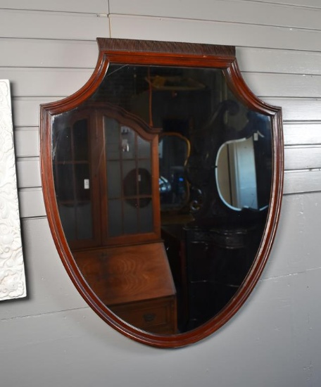 Vintage Mahogany Shield Frame Wall Mirror
