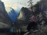 19th C. Oil on Board, Mountain Scene, Signed D.A.F. '88 Lower Right