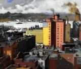 Kay (XX C.) Port Cityscape, Color Lithograph, Signed Lower Right