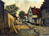 C. Davour (XX C.) Village Street, Oil on Canvas, Signed Lower Right