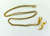 14K Yellow Gold Chain Necklace w/ Two Italian Good Luck Pendant Charms