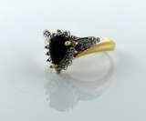 14K Yellow Gold Ring with Faux Sapphire and Melee Diamonds