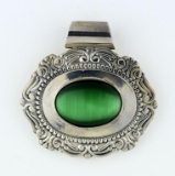 Mexican Sterling Silver Slide Pendant with Green Cat's Eye Cabochon