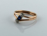 14K Rose Gold Diamond & Sapphire Ring, Size 7