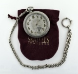 Antique Waltham Pocket Watch, Silveroid Case, Sterling Silver Chain