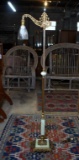 Antique Brass Finished Metal and Marble Floor Lamp