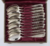 Set Twelve Antique C.R Beysen, Frankfurt, Germany 800 Silver Bright Cut Fruit Spoons