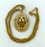Exquisite 14K Yellow , Rose & Green Gold & Pearl Pin / Pendant on 22