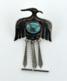 Vintage Native American Sterling Silver & Turquoise Thunderbird Tie Pin