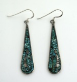 Pair of Vintage Native American Sterling Silver & Turquoise Dangle Earrings