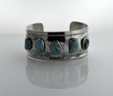 Vintage Vernon Macneil (Oklahoma) Heavy Sterling Silver & Turquoise Cuff Bracelet