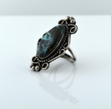 Vintage Native American Sterling Silver & Turquoise Ring, Size 8.25
