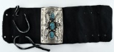 Vintage Native American Sterling Silver & Turquoise Leather Wrap Bracelet