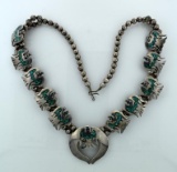 Vintage Andrew Johnson Navajo Dine Sterling Silver Inlaid Turquoise in Resin Eagle Necklace