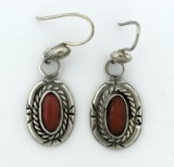 Vintage Native American Sterling Silver & Carnelian Earrings