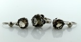 Vintage Mexican CTG Sterling Silver & Smoky Quartz Ring and Earrings Matching Set