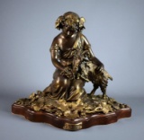 Ricardo Soriano Cerdan ( Spanish, 20th C.) “Youth of Antiquity with Goat” , Bronze on Wooden Base