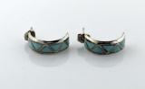Vintage Native American Zuni Sterling Silver & Turquoise Earrings