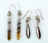 Two Pairs of Vintage Native American Carved Onyx Earrings
