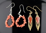 Two Pairs of Vintage Native American Red Coral Earrings